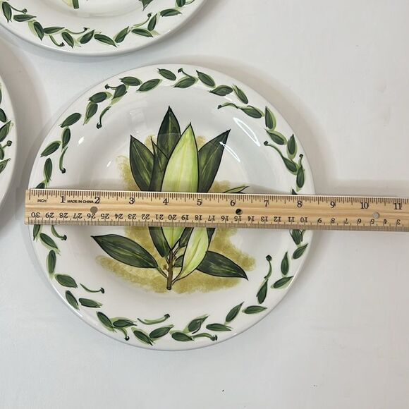 Table Tops Unlimited Salad Plates 8 1/2 Inch Round Botanical Herbs Hand Painted - Picture 3 of 3